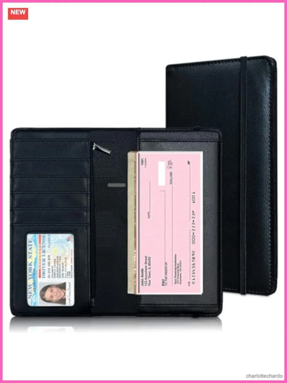 Oversized Checkbook Cover RFID Blocking PU Leather Zipper Pocket Wallet
